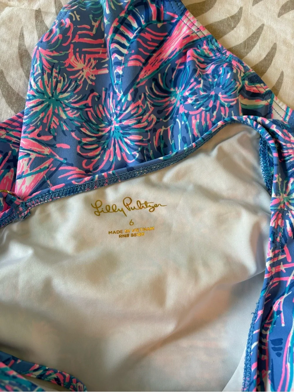 Lilly Pulitzer One-Shoulder Sailboat Print Swimsuit in Blue, Pink & Teal